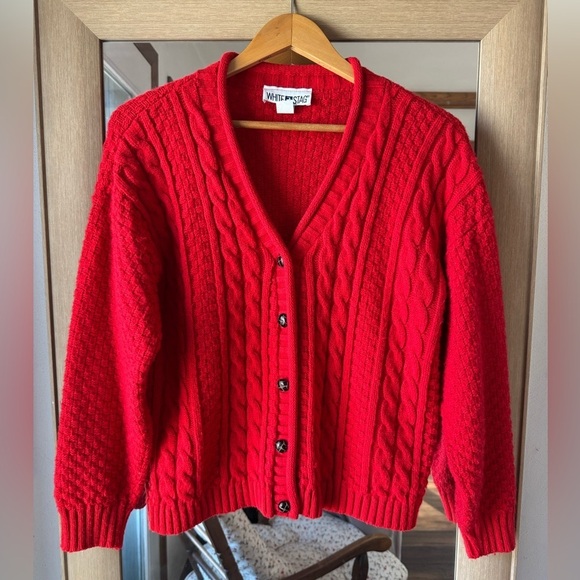 White Stag Sweaters - White Stag Women's Vibrant Red Cable Knit Cardigan Large